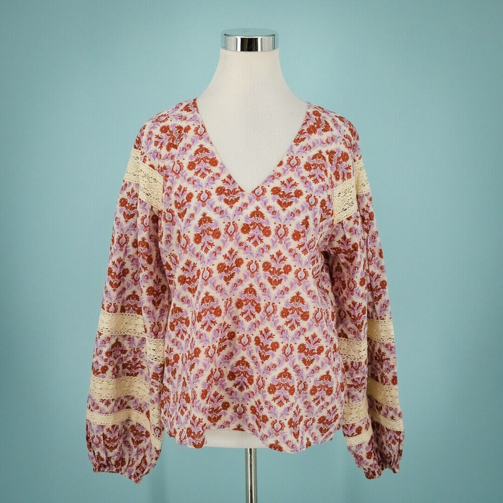 Eze Sur Mer Anthropologie Size Small S Yvonne Floral Lace Long Sleeve Boho Top